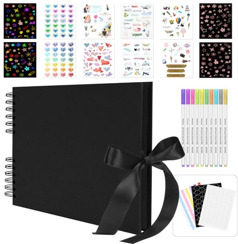 Bemece Scrapbook, 80 Pages Photo Album Craft Paper, DIY Handmade Album Scrapbook for Anniversary, Wedding,Travelling, Baby Shower Black