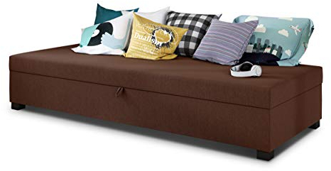 Einzelbett Misti - Sofa mit Bettkasten, Schlafsofa, Bettsofa, Farbauswahl, Bettgestell, Komfortbett, Bett für Jugendzimmer, Schlafmöbel (Braun (Lux 12))