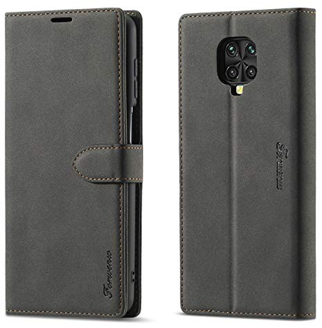 LOLFZ Wallet Case for Xiaomi Redmi Note 9 Pro, for Redmi Note 9S, for Redmi Note 9 Pro Max Case, Vintage Leather Case Card Holder Kickstand Magnetic Closure Flip Case Cover - Black