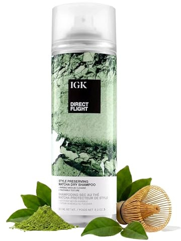 IGK DIRECT FLIGHT Multi-Tasking Matcha Dry Shampoo | Lightly Cleanses, Absorbs Oil and Refreshes Hair | No White Residue | Adds Volume and Texture | 6.3 Oz