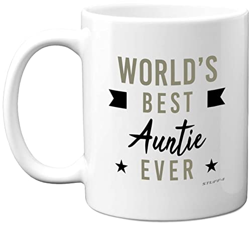 Best Auntie Gifts - World's Best Auntie Ever - Birthday Presents for Aunty, Perfect Christmas from Niece Nephew, Mug Cup for Her, 11oz Ceramic Dishwasher Microwave Safe Mugs