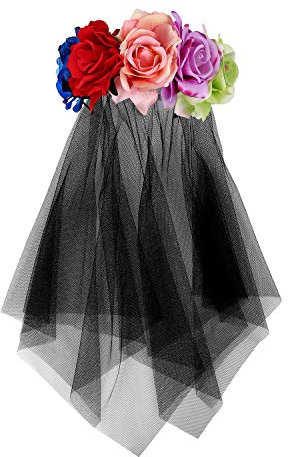 Halloween Kostüm Damen Stirnband Blumen Kranz Haarband Rose Stirnbänder Witwen Haarreif Schwarz Schleier Deko Kopfschmuck Tüll Haarschmuck Fasching Kostümzubehör Kopfbedeckung Karneval Party Cosplay