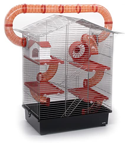 Nagerkäfig CH3 XXL Zubehör Tunnelsystem Chrome Schwarz Rot Maus Hamster Käfig