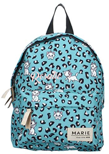 Personalisierter Kindergarten-Rucksack Aristocats Katze mit Name Mädchen | Kleiner Rucksack Kinder Freizeitrucksack mit Animal-Print in türkis