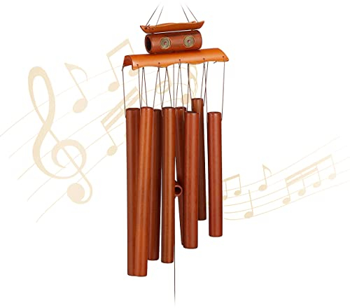 Relaxdays Carillon à Vent en Bambou, à Suspendre, Sons apaisants, H x L 60 x 14 cm, pour intérieur et extérieur, Marron