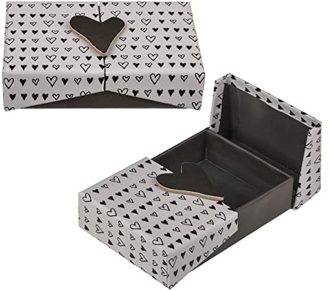 2 Stück Set Geschenkbox Geschenkverpackung mit Doppel-Klappdeckel, Überraschungsbox Präsentbox dekorative Box wiederverwendbar, kleine handliche Größe 12 x 8 x 3 cm (Grau mit Herzmuster)