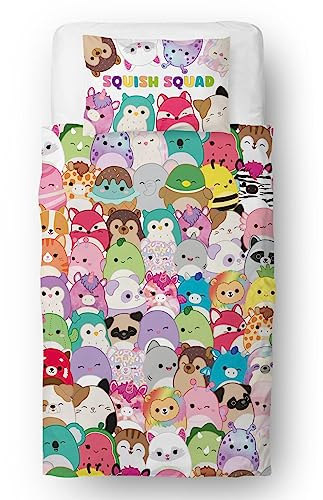 Squishmallows Jazzy Design Bettwäsche-Set für Einzelbett, wendbar, 2-seitig, mit passendem Kissenbezug, Polycotton