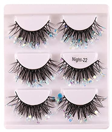 MagiDeal 3 paires de faux cils lumineux, faux cils décoratifs dramatiques pour le festival du nouvel an, Bleu