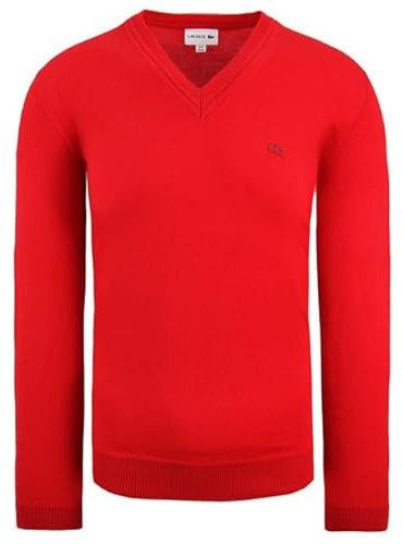 Lacoste Pure New Wool Jumpers V-Neck Long Sleeve Red Men AH2987 240