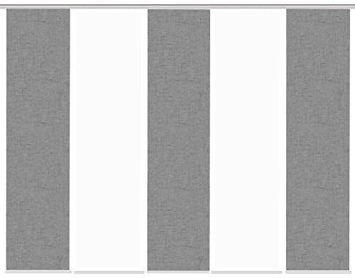 HOME WOHNIDEEN Schiebegardine PIVE, Digitaldurck, Dekostoff, Seidenoptik 245x60 cm, Farbe:grau, Größe:245 x 60 cm, Anzahl:5er Set (3X Bedruckt, 2X Uni)