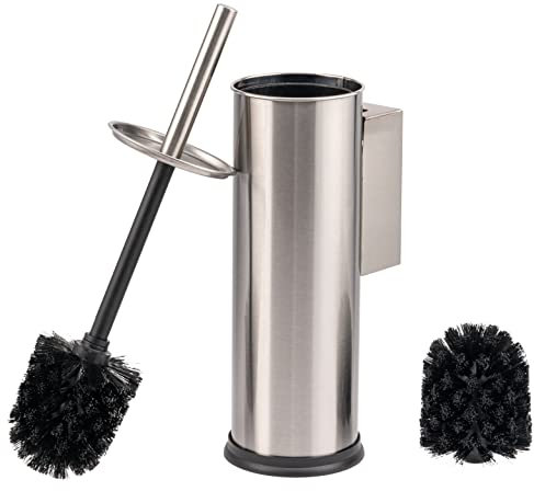 bremermann Brosse WC avec support mural, porte-brosse WC, porte-brosse de toilette, rond en acier inoxydable (argenté)