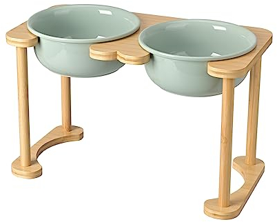 SPUNKYJUNKY Futterstation Hund Erhöht Hundenapf Keramik Erhöhter Futternapf für Hunde und Katzen (1600ml, Hellgrün)