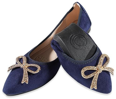 MACHSWON Ballet Flats for Women Comfortable Women's Flats Ballerina Folding Pumps Casual Dress Pointed Toe Black-1 Flats Shoes Women(Navy-2, Size 5)