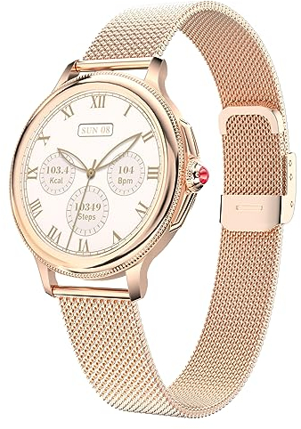 ECOSOON Smartwatch Donna Rotondo, Orologio Smartwatch Donna con Effettua/Risposta Chiamate, IP68 Impermeabile Smart Watch con Cardiofrequenzimetro, SpO2, Contapassi, Sonno, Orologio Fitness Donna