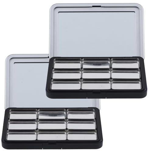 FRCOLOR 2 Sets Empty Magnetic Makeup Palette, Portable Black Cosmetic Storage Case for Eyeshadow, Blusher, Lipstick, Highlighter, DIY Makeup Tray for Travel and Daily Use