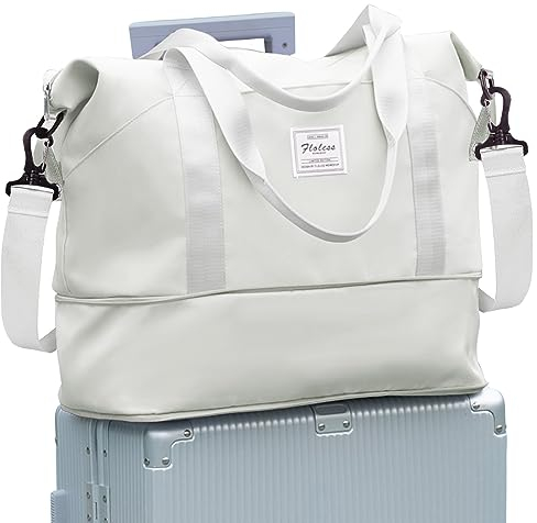 Reisetasche Damen Sporttasche 40x20x25 Ryanair Handgepäck Tasche Weekender Bag Schwimmtasche Wasserdicht Travel Bag Duffle Bag Fitnesstasche Trainingstasche Frauen für Reise Gym A16-Mondweiß