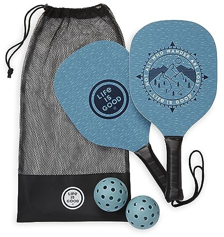 Life is Good Juego de iniciación de Pickleball, Incluye 2 Palas de Pickleball de Madera, 2 Bolas de Pickleball de tamaño reglamentario y Bolsa de Pickleball para Llevar Equipo de Pickleball - Brújula
