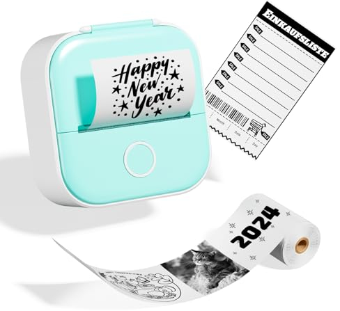 Odaro T02 Mini Drucker, Inkless Sticker Drucker Protable, Inkless Fotodrucker mit 1 Rolle Papier, Bluetooth Thermotaschendrucker für Notizen, Fotos, DIY Druck, Geburtstag,Grün