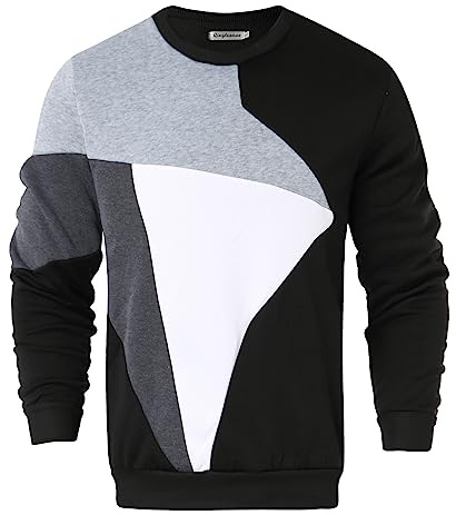 sutelang lurryly Pull Homme Chaud Col Rond Manches Longues Sweatshirts Bloc de Couleurs Patchwork Casual Sports Pullover Automne et Hiver Sweat Outdoor Vetement Sweat Homme sans Capuche