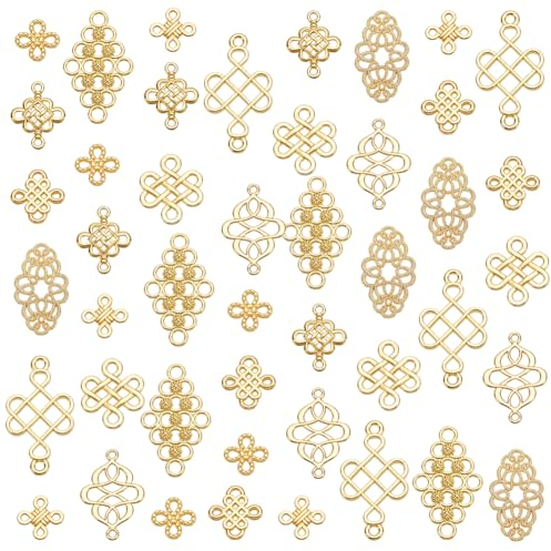 PH PandaHall 90 Stück 9 Stile Knotenanhänger Goldene Chinesische Knoten Anhänger Verbindungsstücke Legierung Endlosknoten Verbindungen Schmuckzubehör Für Armbänder Halsketten Schmuck Basteln Basteln