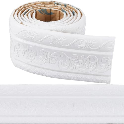 CRASPIRE Moldura de Corona Blanca de 88 x 3.3 in Autoadhesiva de Espuma Flexible (2)D Adhesivo Decorativo Borde de Pared Borde de Espuma Zócalo Espejo Borde Líneas de Pared Decoración de Hotel
