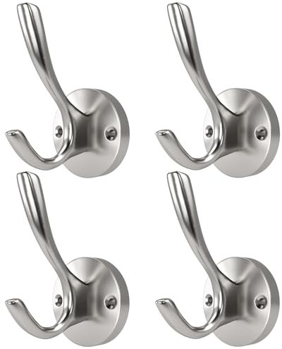 Garderobenhaken ZUONAI 4 Stück Kleiderhaken Wand Garderobe Nickel, Handtuchhaken, Tragfähigkeit Aufgerüstete, für Badezimmer, Schlafzimmer, Tür, Schrank Garderobenleiste Schwere Wandhaken Silbrig