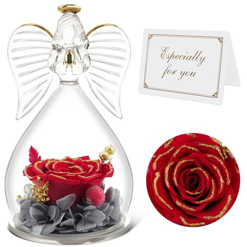 Qinqinxin Figurine d'ange faite à la main en forme de rose éternelle en cristal - Décoration de table - Cadeau pour maman - Cadeau pour grand-mère