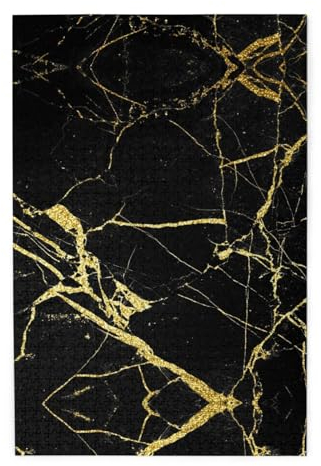 Schwarz-goldenes Marmor-Puzzle aus buntem Holz – herausforderndes Bilder-Puzzle-Spiel für Erwachsene und Puzzle-Enthusiasten – 1000-teiliges interaktives Puzzle