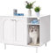 Hzuaneri Katzenschrank, Katzentoilette, Katzenklo Schrank, Katzenhaus mit Tür und separater Trennwand, 80 x 50 x 61 cm, Stabile Katzenschrank, Sitzbank, Weiß CB01513W