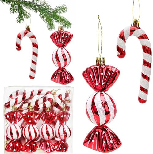 12 Stück Glitzer Weihnachtsbaumschmuck Rot,XXL Weihnachtskugeln Zuckerstangen Deko,Weihnachten Weihnachtsbaum Anhänger Tannenbaumschmuck Rot Weiß für Weihnachtsbaum Deko Christbaumschmuck