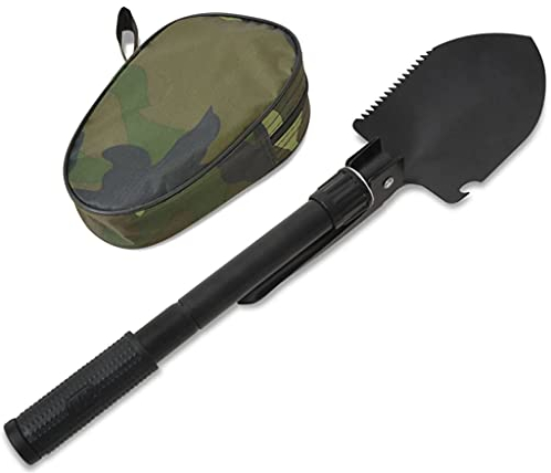 Pala plegable de acero al carbono, color negro