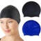 WHYCNJL 2 Pezzi Cuffie Piscina Cuffia da bagno in Silicone di Alta Qualità Cuffia da Bagno per Capelli lunghi Cuffia da Bagno Sana e Calda Donne Uomini Nero Blu
