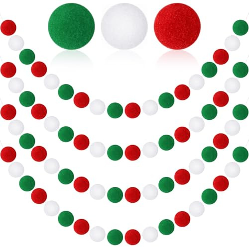 MARFOREVER Weihnachten Pompom Girlande, 2M Filzkugeln Girlanden mit 30 Bäll Rot Grün Weiß Filzkugeln Girlandens Pompom Girlandes Filzkugelns für Weihnachtsdeko Wand Kinderzimmer Christbaum Schmuck