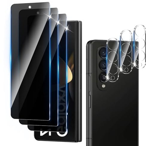 LZAYN 3+3 Pack Privacy Screen Protector Designed for Samsung Galaxy Z Fold 4 With 3 Pack Camera Lens Protector,Full Coverage Anti-Spy Tempered Glass Film,9H Hardness,Bubble Free,Easy to Install