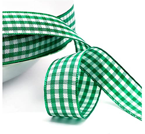Kariertes Band 50 Yard 10mm Gingham Band Weihnachtsband Geschenkband Dekoband Schleifenband Plaid Ribbon Karo Stoffband Karoband Bastelband Geschenk Verpacken Hochzeit Weihnachten Party Deko green