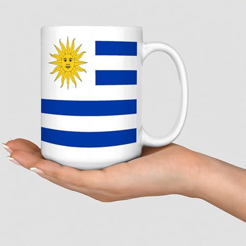 Taza de café Uruguay de 15 onzas con banderas de la señal internacional, divertidas tazas de acento para regalo de jubilación para mujeres, mejores amigas, cerámica, color blanco
