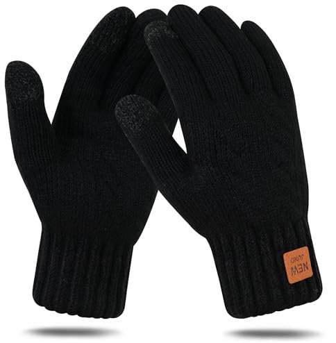 TESELOR Winterhandschuhe damen Touchscreen Strickhandschuhe Winter Warme Handschuhe Verdickt Thermo Damenhandschuhe für Radfahren Outdoor (schwarz)
