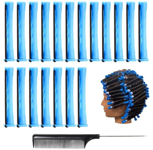 Arcjunys Dauerwellenstangen-Set, 0,9 cm für kurzes Haar, 24 Stück Lockenwickler mit Stahlschwanzkamm für Friseur-Styling-Zubehör