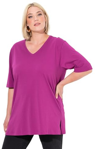 Ulla Popken Damen große Größen Übergrößen Plus Size T-Shirt, V-Ausschnitt, Relaxed, Halbarm Beere 58+ 515283827-58+