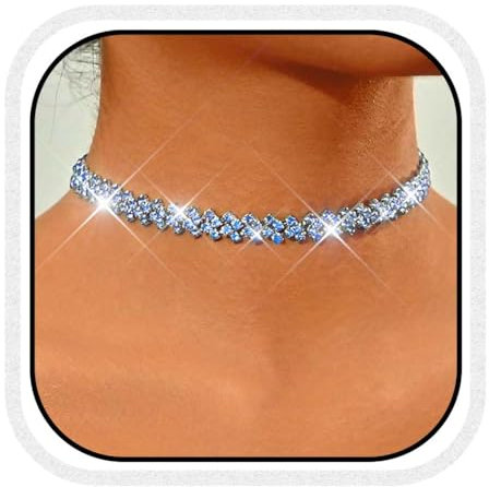 Reaky Choker-Halsketten, goldene Strass-Halskette, funkelnde Halsketten, Schmuck für Frauen (Blue)