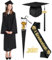 HarnyLoom Toge Diplome Universitaire 2025 Robe Noir Chapeau Diplômé Écharpe Gland Coiffe Rose Dorée Graduation Lycée Costume Graduation Cap Étudiant Remise de Diplôme Cadeaux (Noir, M)