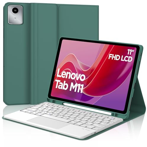 JADEMALL Coque Clavier avec Trackpad pour Lenovo Tab M11 11 2024, AZERTY Français Clavier avec Touchpad e Porte-Crayon pour Lenovo Tab M11 2024, Vert foncé
