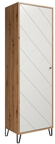trendteam smart living - Touch - Garderobenschrank - Eiche/Weiß - Kleiderschrank mit ausziehbarer Kleiderstange - Soft-Close - Elegante Metallfüße - (BxHxT) 63 x 194 x 40 cm - Moderne Rautenfräsung
