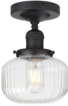 Phansthy Vintage Deckenleuchte Modernes gestreiftem Klarglas Hängeleuchte Pendelleuchten E27 für Loft,Flur Schlafzimmer Wohnzimmer etc(Schwarz Farbe)