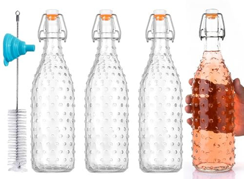 AXIM Bouteilles en verre avec bouchon basculant - 1 litre - Pour brassage, kombucha, boissons, bière, vinaigre, soda, smoothies, kéfir, jus