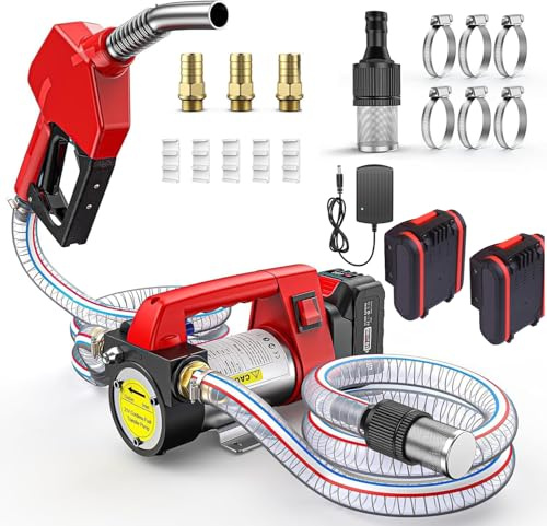 Électrique Pompe à Diesel, Pompe à Huile Diesel avec 2X 1500mAH Lithium Battery, Pompe de Transfert Pompe Extracteur avec Pistolet à Carburant, Tuyau, pour Diesel, Kérosène