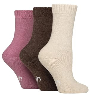 SockShop Women’s Wool Blend Thermal Socks 3 Pack – Warm, Cushioned, Breathable Terry Loop, Reinforced Heel & Toe, Moisture-Wicking, for Walking & Cold Weather, UK 4–8