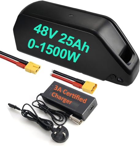48V 25Ah Electric Bicycle Battery for 500W 1500W Mountain Bike - Durable Lithium Ebike battery for Rear wheel Electric Bikes Conversion Kit (48V 25Ah 0-1500W/Grade A Cell/Shark Battery)