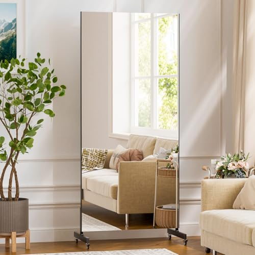 brisafe Ganzkörperspiegel 80x180cm, Unzerbrechlich, Schwarz | Großer Standspiegel mit Rollen, schwenkbar; Tanzspiegel für Fitnessraum, Yoga, Schlafzimmer, Wohnzimmer und Geschäft