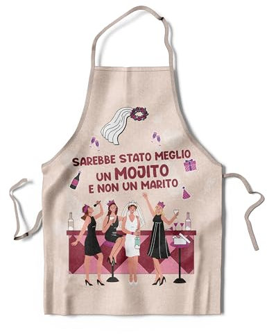 Grembiule Addio al Nubilato Sposa - Gadget Team Bride Lusso - Accessori Festa Meglio Mojito che Marito - 60x70 cm Rosa Oro Shimmer Idrorepellente - Kit Regalo Premium